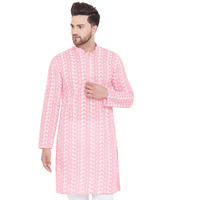 VASTRAMAY Mens Cotton Pink and White Kurta - Elegance for Festivals & Events_VASMK094PN_38