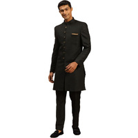 VASTRAMAY Matka Silk Textured Sherwani with Metal Buttons and Pant Style Pyjama for Men  Elegant Ethnic Wear for Weddings & Festivals