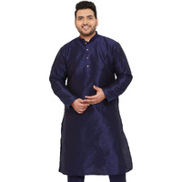 VASTRAMAY Plus Mens Silk Blend Navy Blue Kurta - Elegance for Festivals & Events | Men's Plus Size Solid Kurta with Chinese Collar and Full Sleeves | Classic Design, Premium Comfort_VPLUSMK001NB_48