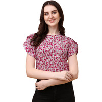 Wedani Women's Casual Short Sleeves Round Neck Foral Top (Large, Multi)