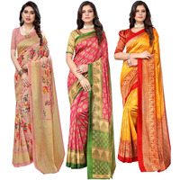 Yashika Women's Combo Art Silk Saree with Blouse Piece-Pack of 3(AIR Peach-ALIFA Pink-MINALI Mustard) Multicolor-03