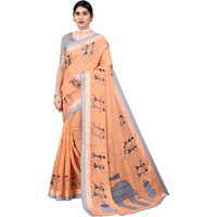 Yashika Linen with Blouse Piece Saree (AYODHYA Orange Free)