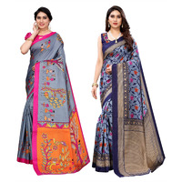 Yashika Women's Combo Art Silk Printed Saree With Blouse Piece Pack Of 2(DANDIYA GREY-SWATI NAVY)