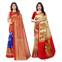 Yashika Women's Combo Art Silk Printed Saree With Blouse Piece Pack Of 2(METRO ROYAL BLUE-RAJARANI CHICKU)