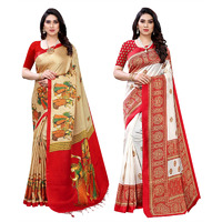 Yashika Women's Combo Art Silk Printed Saree With Blouse Piece Pack Of 2(RAJARANI CHICKU-AAMRAPALI RED)
