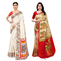 Yashika Women's Combo Art Silk Printed Saree With Blouse Piece Pack Of 2(VIVO ORANGE-RAJARANI CHICKU)