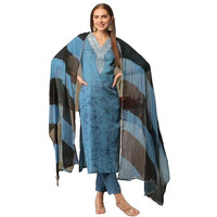 ANNI DESIGNER Women's Cotton Blend Printed Straight Kurta with Pant & Dupatta (Suhana Blue_L_Blue_Large)