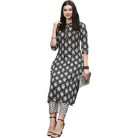 ANNI DESIGNER Women's Cotton Blend Straight Printed Kurta with Pant (Babita Black_XL_Black_X-Large)