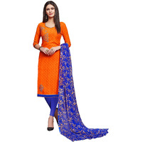 Anni Designer Women's Orange Color Cotton Blend Embroidered Printed Dupatta Churidar Dress Material(Divyanshi 2 2013 Gangour_Orange_Free Size)