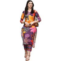 ANNI DESIGNER Women's Cotton Blend Straight Printed Kurta with Pant (Wahida Purple_S_Purple_Small)