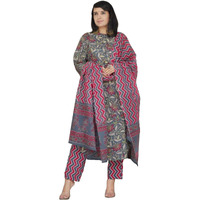 ANNI DESIGNER Women's Rayon Blend Straight Printed Kurta with Pant & Dupatta (Antari Grey_S_Grey_Small)