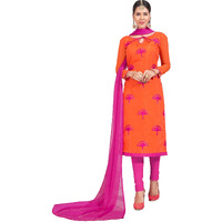 ANNI DESIGNER Women's Orange Color Chanderi Embroidered Churidar Dress Material(Intercity 1012_Orange_Free Size)