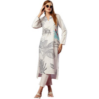 ANNI DESIGNER Women's Cotton Blend Straight Printed Kurta with Pant (Nabhita White-JL_XL_White_X-Large)