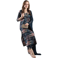 ANNI DESIGNER Women's Rayon Blend Straight Printed Kurta with Pant & Dupatta (Sunawal Blue_L_Blue_Large)