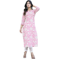 ANNI DESIGNER Women's Cotton Blend Traditional Straight Printed Kurta with Pant Set (para Pink_XL_Pink_X-Large)