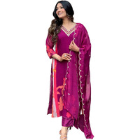 ANNI DESIGNER Women's Cotton Blend Straight Printed Kurta with Pant & Dupatta (DAARI Wine_S_Wine_Small)