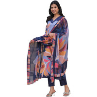ANNI DESIGNER Women's Cotton Blend Straight Printed Kurta with Pant & Dupatta (KHISSU NAVY BLUE_S_Navy Blue_Small)