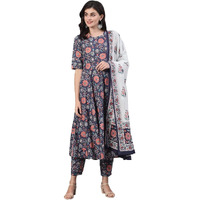 KLOSIA Women Floral Printed Kurta and Pant Set with Dupatta (XX-Large, Blue)