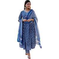 KLOSIA Women Printed Alia Cut Kurta and Pant Set with Dupatta (Small) White