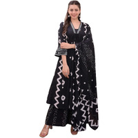 KLOSIA Women Printed A-Line Kurta and Pant Set with Dupatta | Ethnic Set | Kurta Set for Women | (in, Alpha, L, Black)