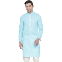 VASTRAMAY Mens Cotton Linen Aqua Kurta - Timeless Elegance for Festivals & Events | Plain Solid Full Sleeves Mandarin Collar Kurta | Classic Design, Premium Comfort, and Versatile Style_VASMK007AQ_38