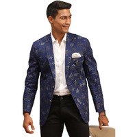 VASTRAMAY Men's Navy Blue Jaquared Blazer_VASMCT006NB_42