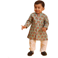VASTRAMAY Infant Boys Green And Pink Cotton Blend Kurta Pyjama Set_VSHISBK191GNnPWH_18