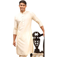 VASTRAMAY Men's Cream Viscose Kurta