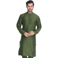 VASTRAMAY Men's Green Cotton Blend Kurta | Kurta for Festivals, Navratri, Diwali - Stylish, Comfortable, and Easy-Care - Perfect for Celebrations and Cultural Events