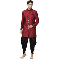 VASTRAMAY Men's Maroon Silk Blend Sherwani Set_VASMIW005MAnCDBL_42