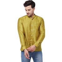 VASTRAMAY Men's Mustard Yellow Silk Blend Ethnic Shirt_VASMSH006YW_40