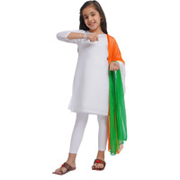 VASTRAMAY Girls' White Cotton Kurta with Leggings and Tricolor Dupatta  Republic Day Special Ethnic Wear Comfortable & Stylish Festive Outfit for Girls