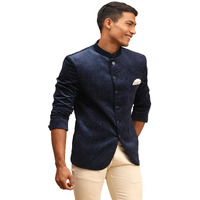 VASTRAMAY Men's Blue Velvet Jodhpuri | Velvet Polka Dot Jodhpuri Coat. The Threads of The Fabric Is Woven Tightly And Has A Long Lasting Sheen, This Jodhpuri Is Deservingly Called Prince Coat.