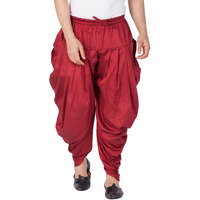 VASTRAMAY Men's Maroon Cotton Blend Dhoti || Cotton Silk Cowl Pattern Patiala Style Dhoti Pant with uniform chunnar (drapes) || Ethnic Wear for Festivals, Weddings