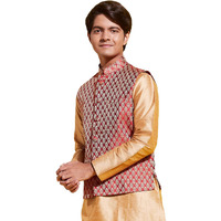 VASTRAMAY JBN Creation Boys' Maroon and Gold Silk Blend Nehru Jacket_VYUVBJMA005_36