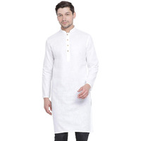 VASTRAMAY Men's White Cotton Linen Blend Kurta  Festive Ethnic Wear For Ethnic & Festive Occasions, Weddings & Special Occasions, Comfortable & Stylish