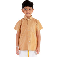 JBN Creation Boys' Rose Gold Silk Blend Ethnic Shirt | Effortless Style for Everyday Comfort | Modern Designs, Quality Fabrics, and Contemporary Fit for a Relaxed and Trendy