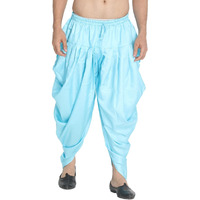 VASTRAMAY Men's Light Blue Cotton Satin Blend Dhoti (VASMCD005AQ_Size-Free_Aqua)