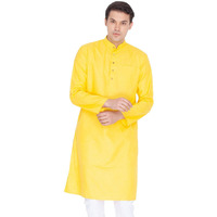 VASTRAMAY Men Linen Only Kurta Ethnicwear (VASMK031YW_40 Colour: Yellow Size: 40)
