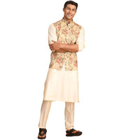 VASTRAMAY Classic Flower Print Silk Blend Printed Nehru Jacket with Kurta and Pant Style Pyjama  Elegant Ethnic Wear for Men