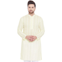 VASTRAMAY Mens Cotton Yellow and White Kurta - Elegance for Festivals & Events_VASMK094YW_46
