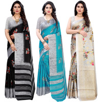 Yashika Women's Combo Art Silk Saree with Blouse Piece-Pack of 3 Black-NAURTA Blue-PUDINA Grey Multicolor-14