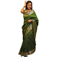 Yashika Women's Banarasi Kanjivaram Cotton Silk Woven Saree with Unstitched Blouse Material (AZ-YS-OG-SIMMI MAHENDI)
