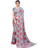 Yashika Womens Printed Georgette Saree With Blouse Piece(JALSA GREY)