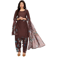 Yashika Women's Printed Dress Material - Unstitched Crepe Fabric Kurti, Pants & Dupatta Set (AZ-YS-P1-COFFEE FLOWER)