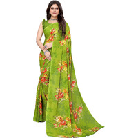 Yashika Women's Plain Polyester Printed Georgette Saree (APEXA Green