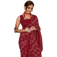 Yashika Women's Woven Latest Georgette and Hot Fix Lace Saree with Unstitched Blouse Material (AZ-YS-P3-BANDANA-Parent-NEW_Maroon)