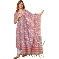Yashika Women's Stylish Printed Cotton Blend Kurta Pant Dupatta Set - Trendy Ethnic Wear for a Fashionable Look (AZ-YS-OG-KS2092-XXL) Pink