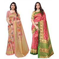 Yashika Women's Combo Art Silk Printed Saree With Blouse Piece Pack Of 2(AIR PEACH-ALIFA PINK)
