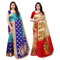 Yashika Women's Combo Art Silk Printed Saree With Blouse Piece Pack Of 2(KORA BLUE-RAJARANI CHICKU)
